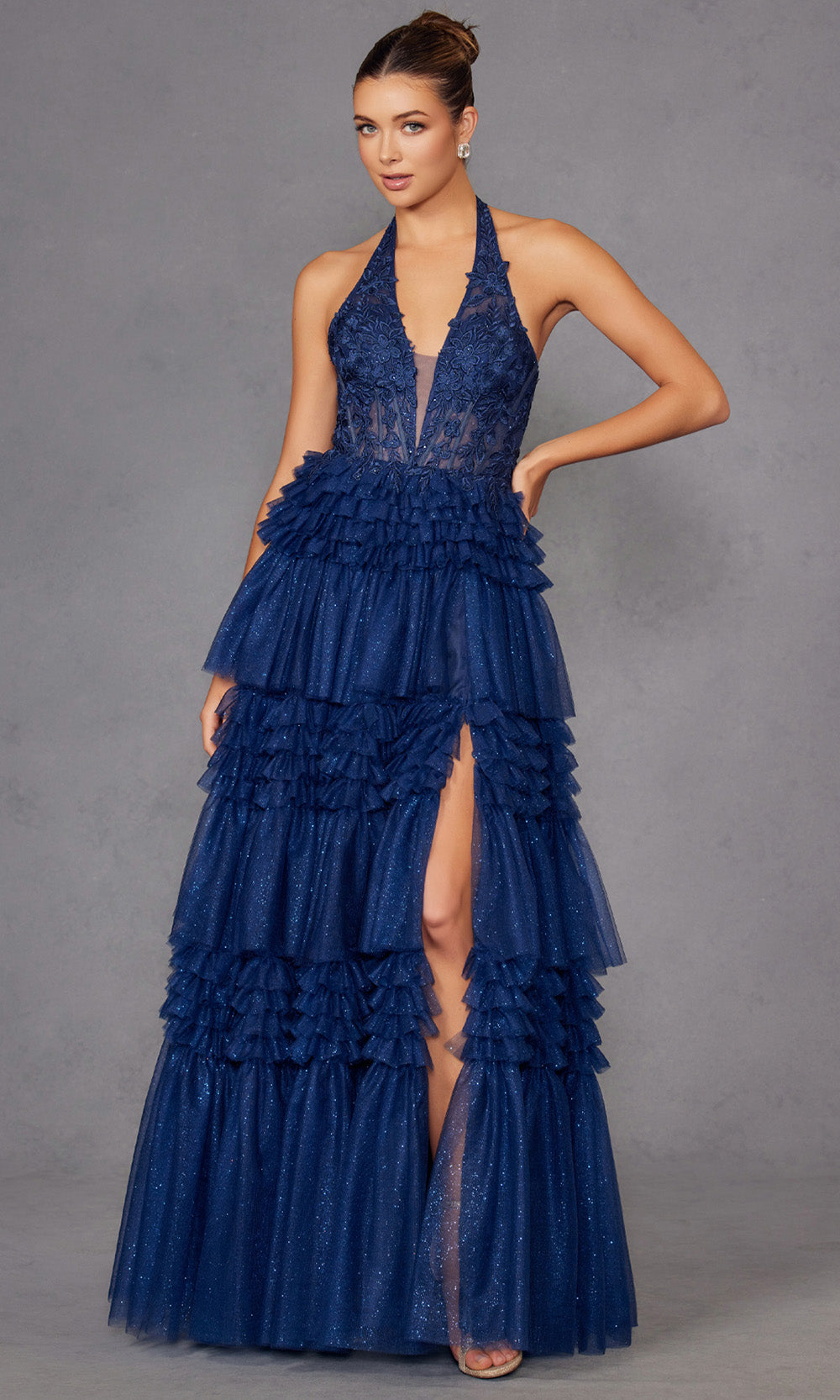 Juliet Dresses JT2556S - Embroidered Corset Layered Gown Ball Gowns