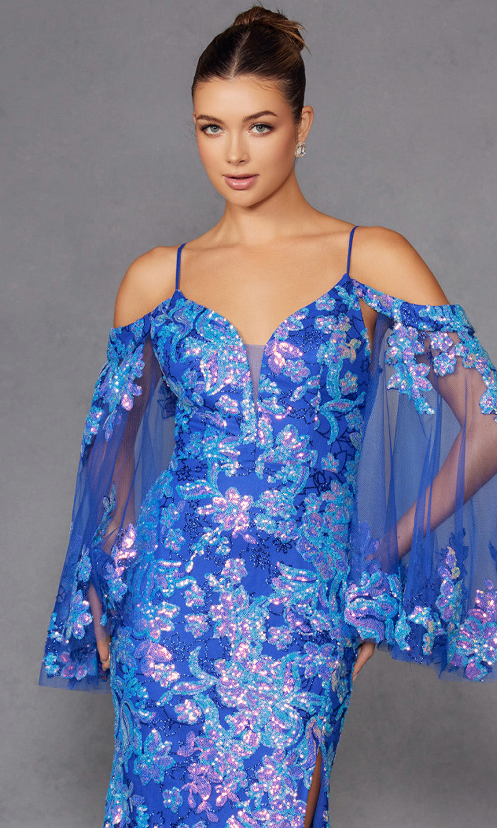 Juliet Dresses JT2564U - V-Neck Cold Shoulder Sheath Dress Formal Gowns