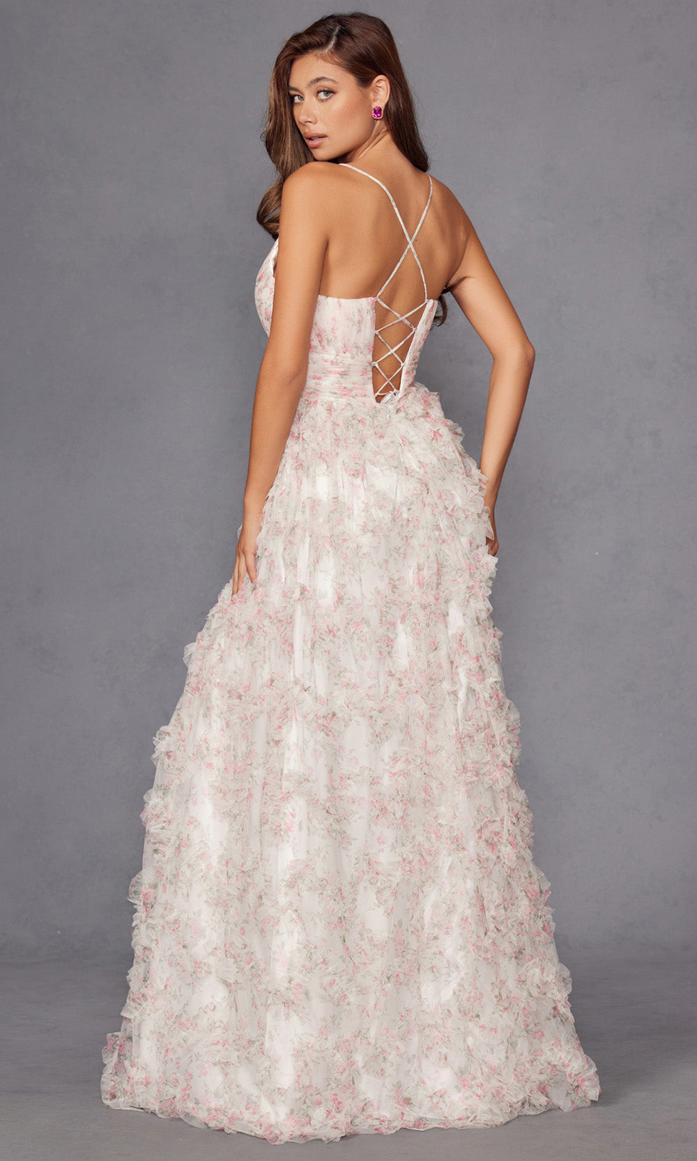 Juliet Dresses JT2572U - Spaghetti Strap Floral Gown with Slit Prom Dresses