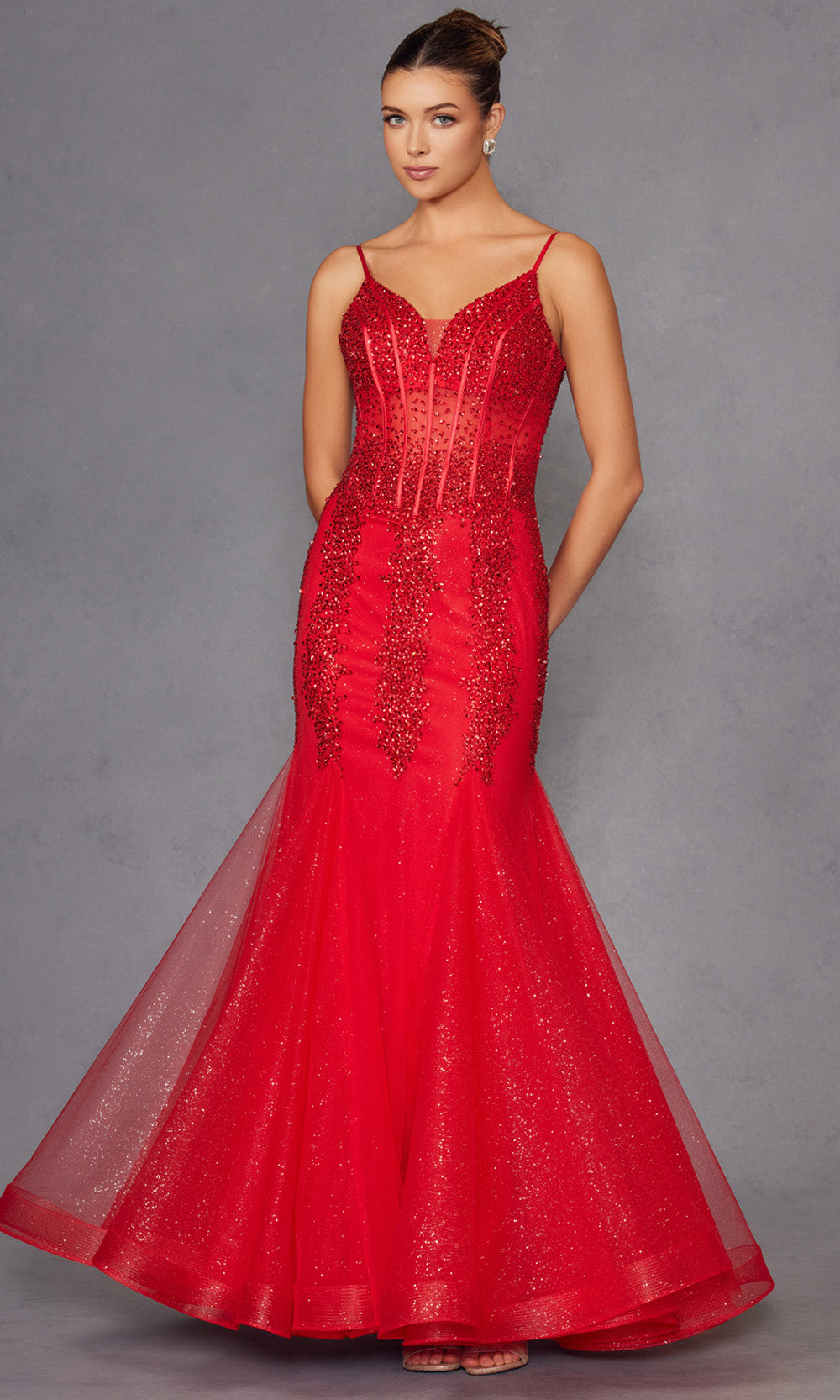 Juliet Dresses JT2883C - Illusion Corset Godet Accent Dress Prom Dresses