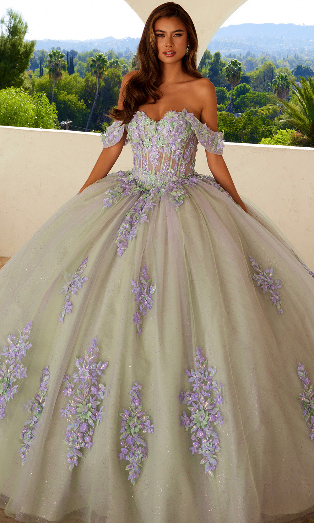 Juliet Dresses JT1479J - 3D Floral Illusion Corset Ballgown Quinceanera Dresses