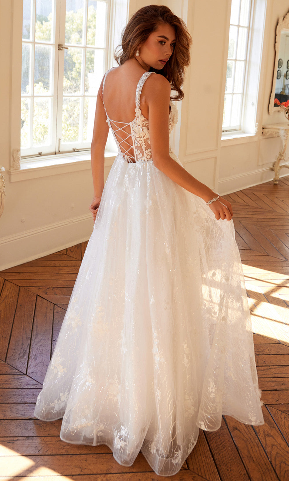Juliet Dresses JT2495AW - Embroidered Lace-Up Back Ballgown Wedding Dresses