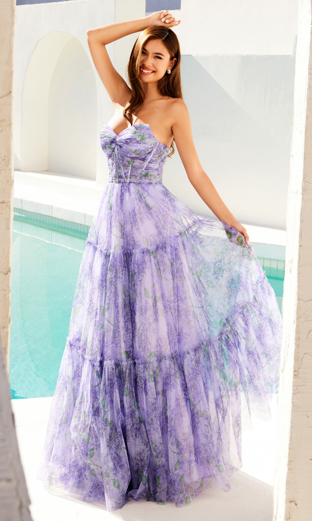Juliet Dresses JT2507A - Floral Tiered A-Line Evening Gown Prom Dresses