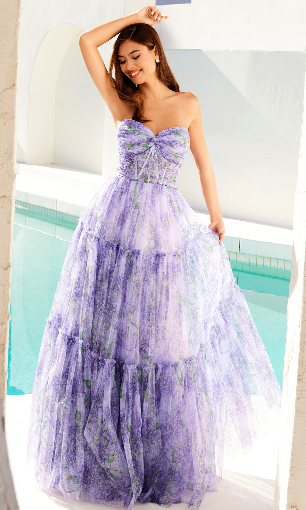 Juliet Dresses JT2507A - Floral Tiered A-Line Evening Gown Prom Dresses