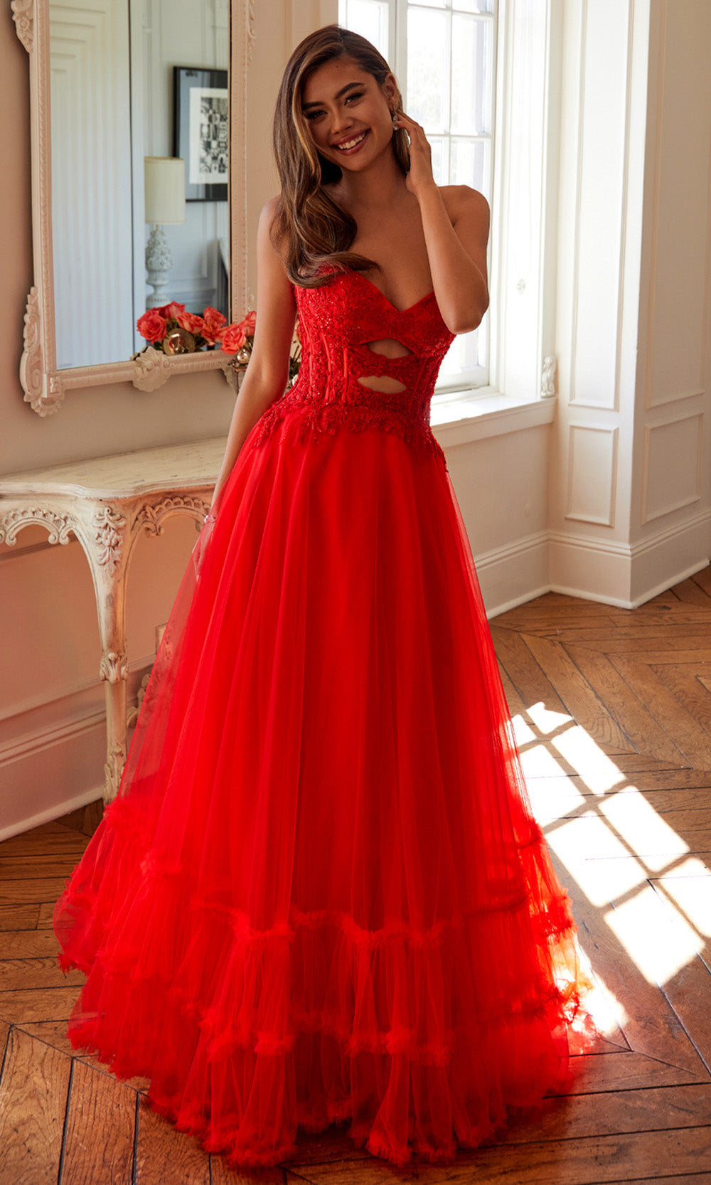 Juliet Dresses JT2561S - Embroidered Top Sweetheart Long Dress Prom Dresses