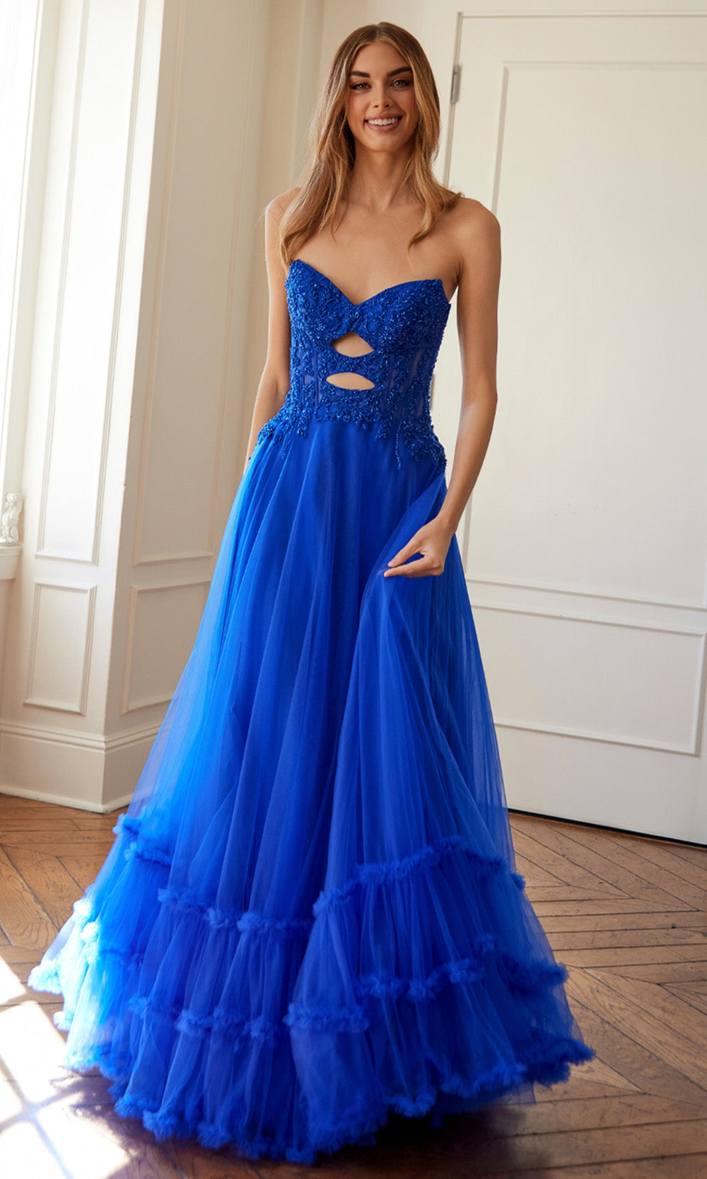 Strapless A-line Ruffled Gown by Juliet JT2561S Royal Blue / 12