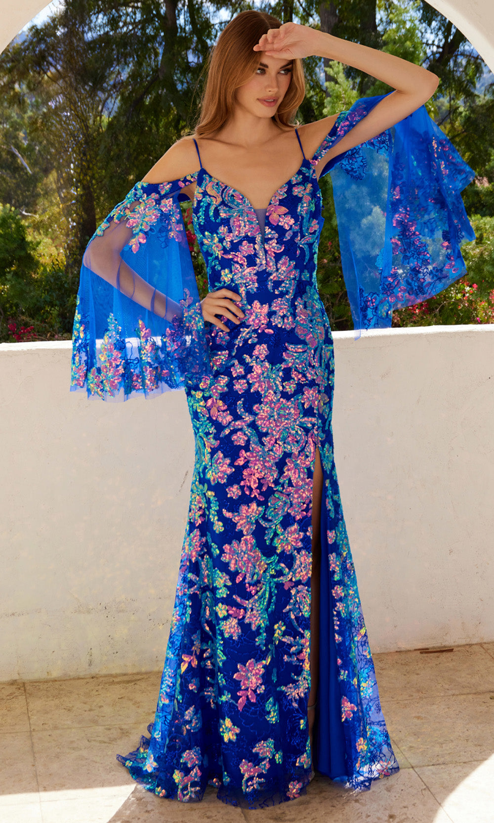 Juliet Dresses JT2564U - V-Neck Cold Shoulder Sheath Dress Formal Gowns