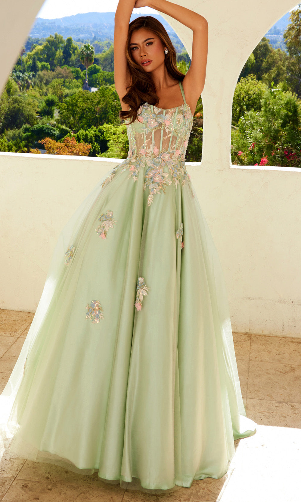 Juliet Dresses JT2565U - Double Straps Floral Embellished Gown Prom Dresses