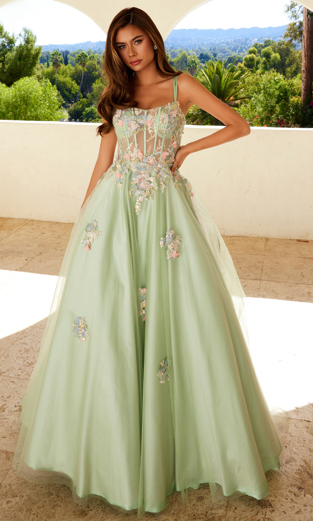 Juliet Dresses JT2565U - Double Straps Floral Embellished Gown Prom Dresses
