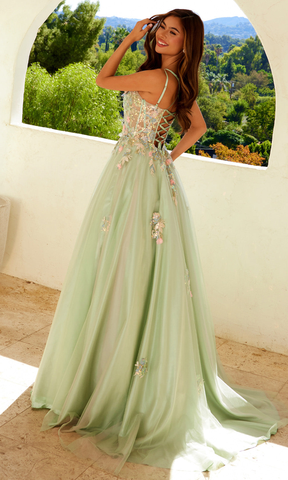 Juliet Dresses JT2565U - Double Straps Floral Embellished Gown Prom Dresses