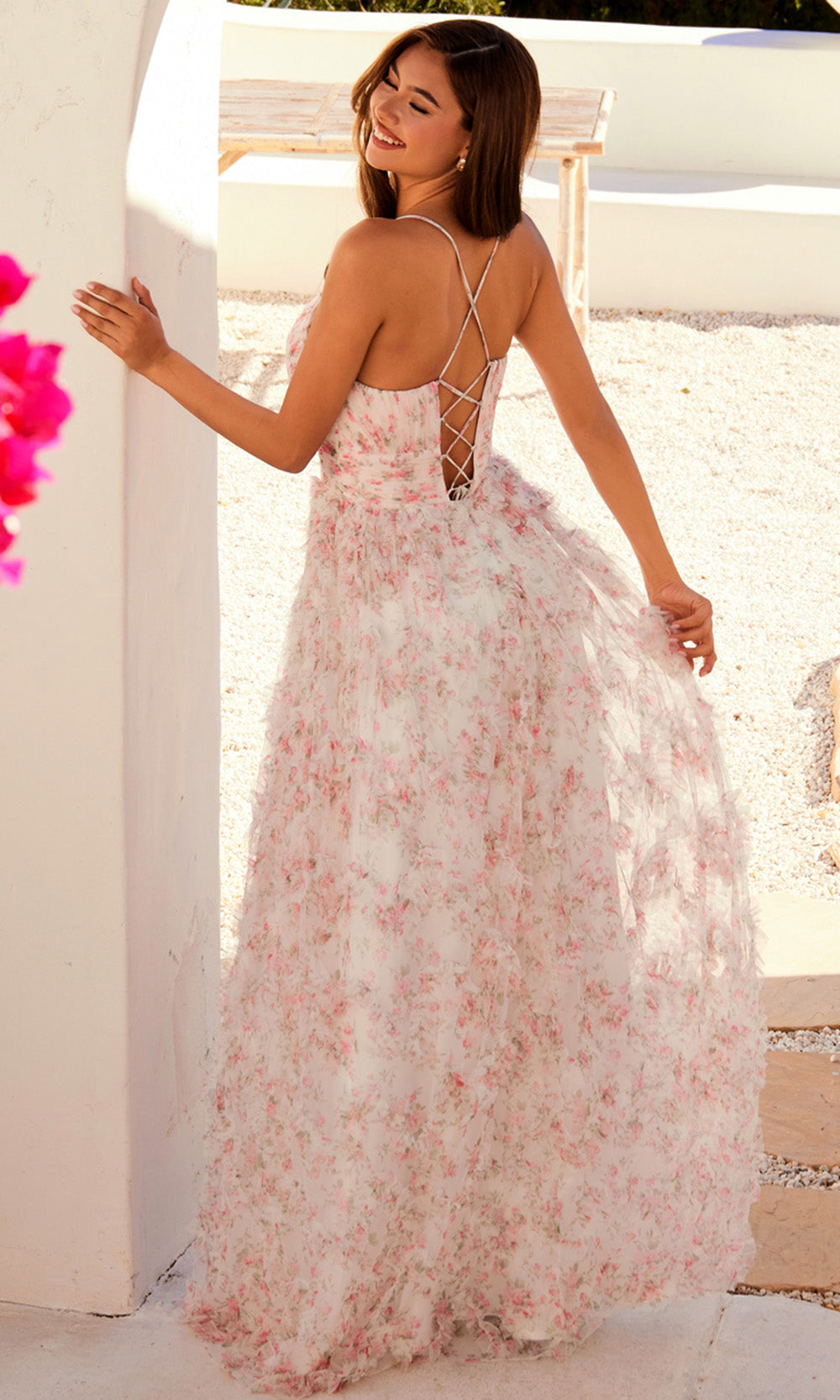 Juliet Dresses JT2572U - Spaghetti Strap Floral Gown with Slit Prom Dresses