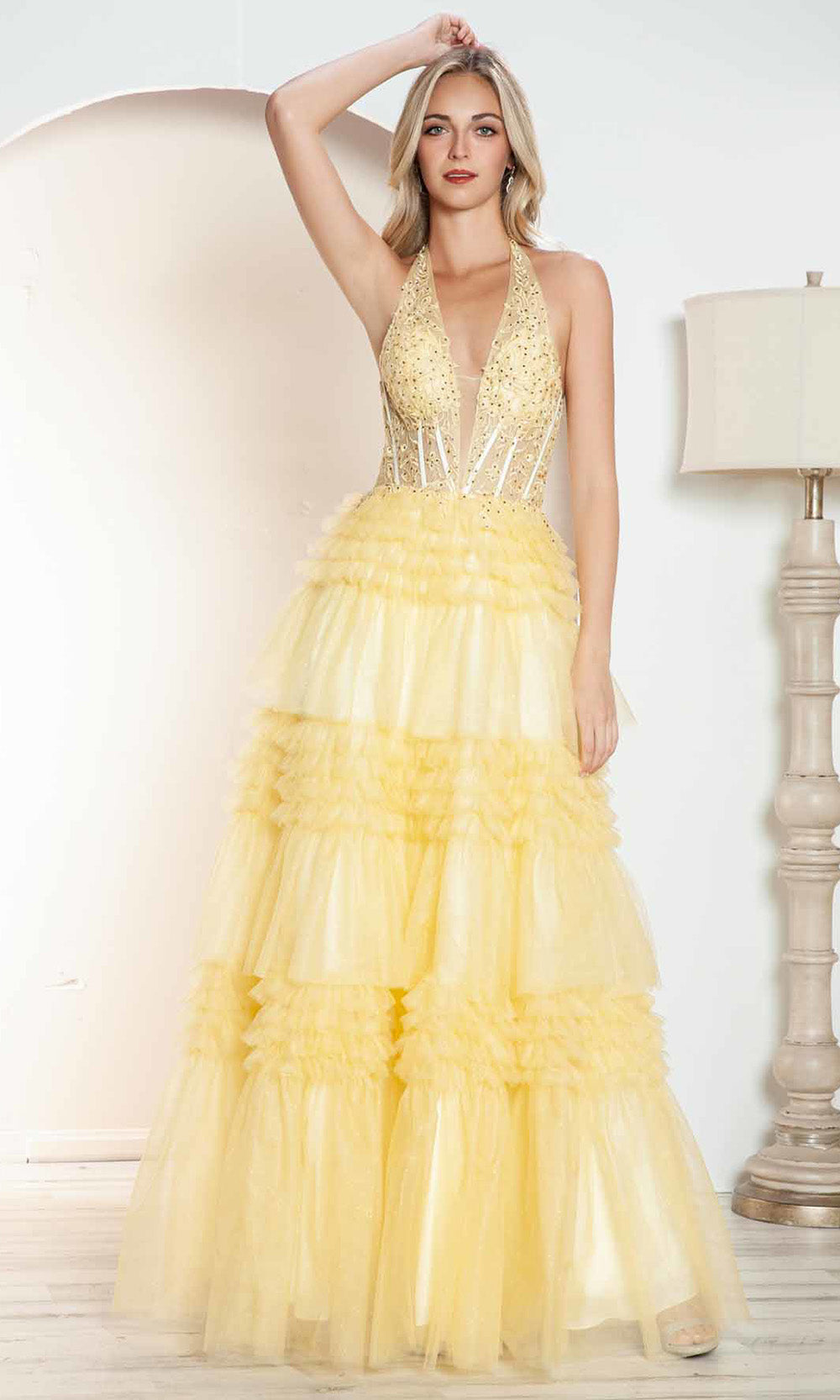 Juliet Dresses JT2556S - Halter Tiered Ballgown