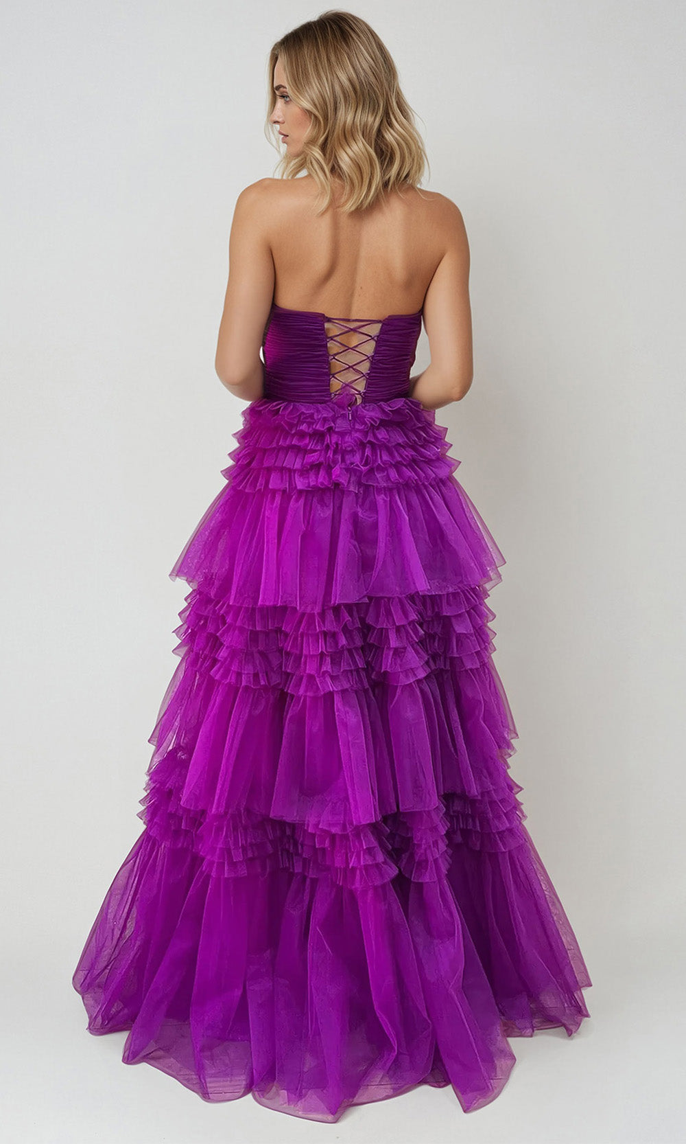Juliet Dresses JT2542S - Tiered Strapless Lace-Up Back Gown Prom Dresses