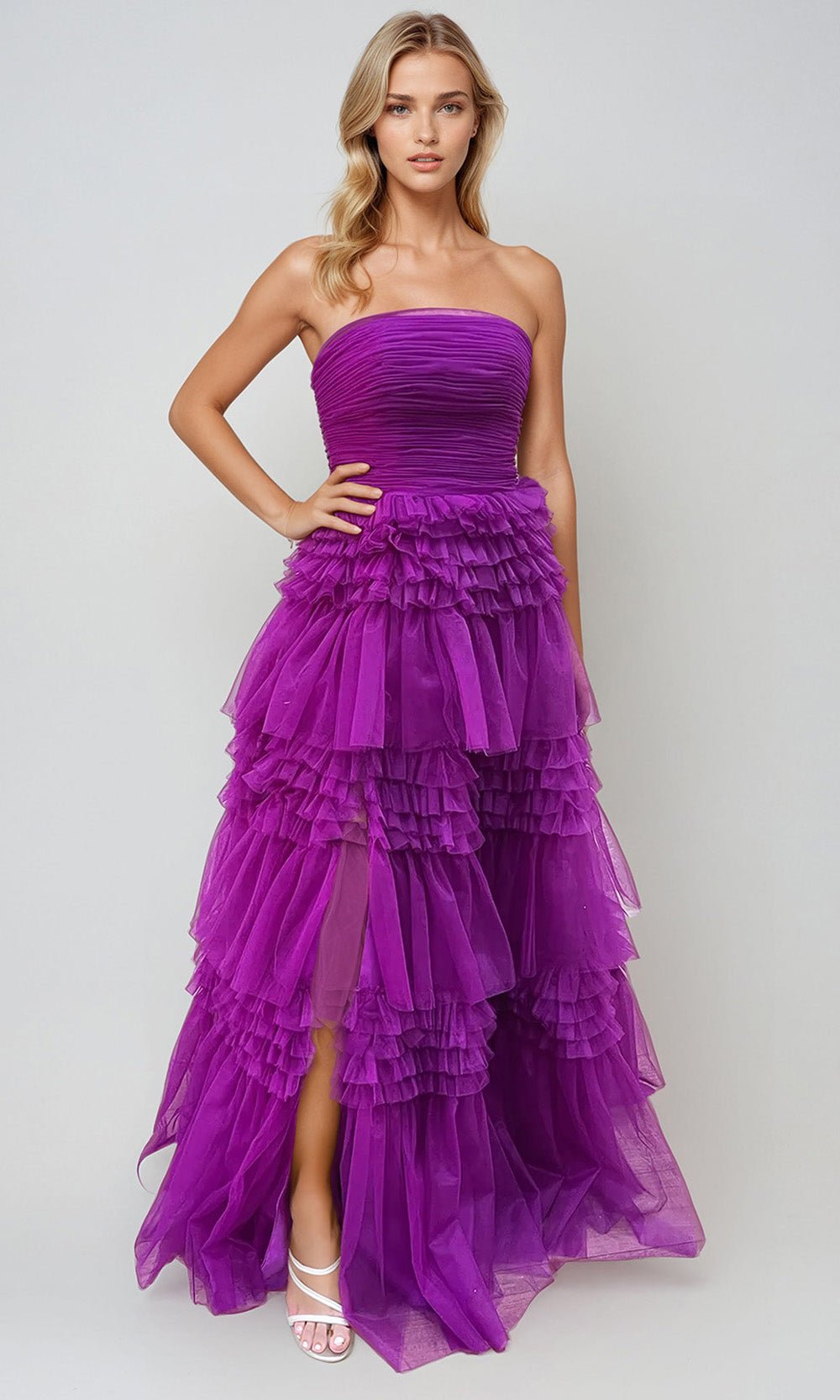 Juliet Dresses JT2542S - Tiered Strapless Lace-Up Back Gown Prom Dresses