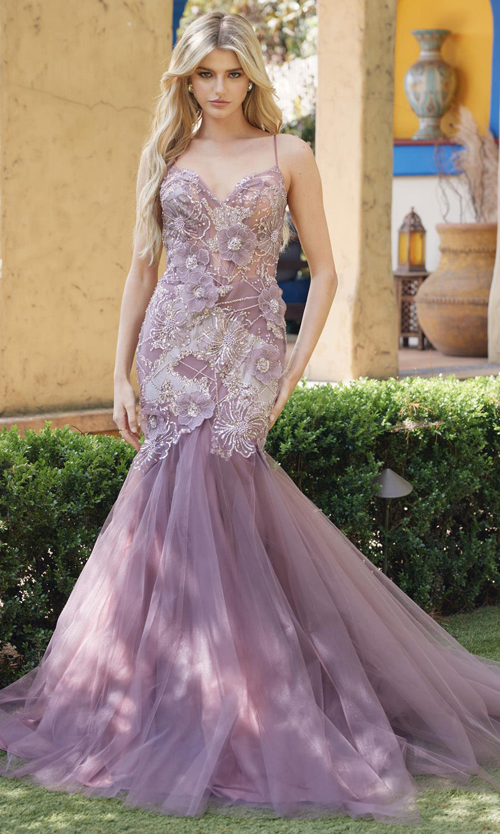 Juliet Dresses JT2916H - Corset Floral Embellished Gown Prom Dresses