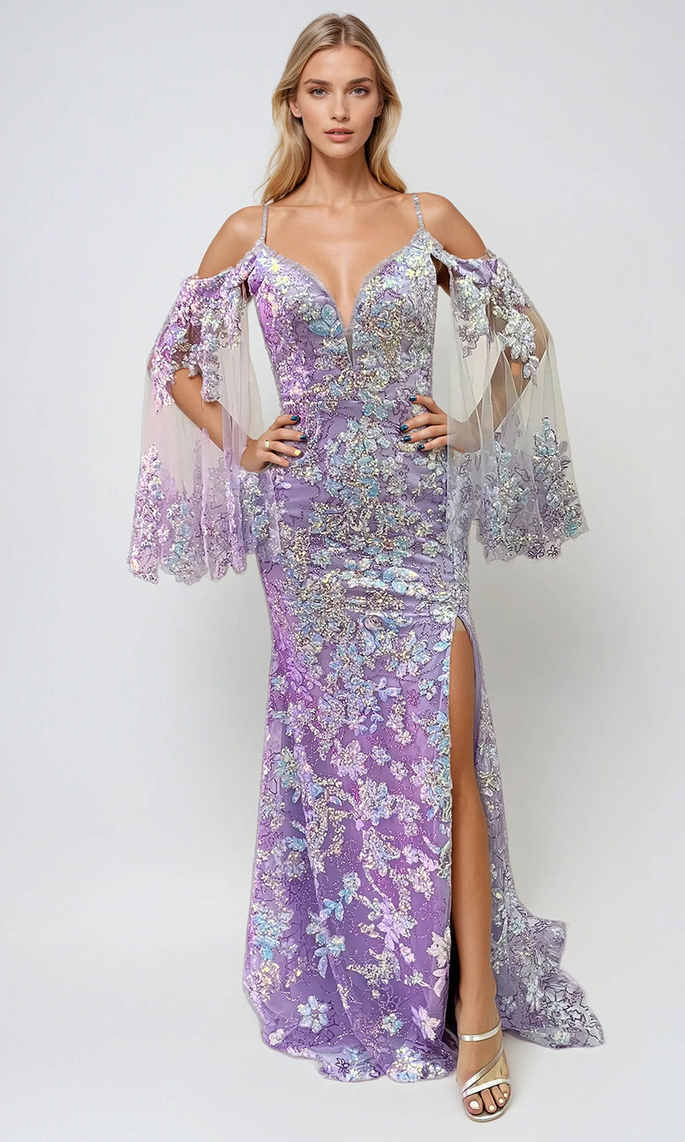 Juliet Dresses JT2564U - V-Neck Cold Shoulder Sheath Dress Formal Gowns