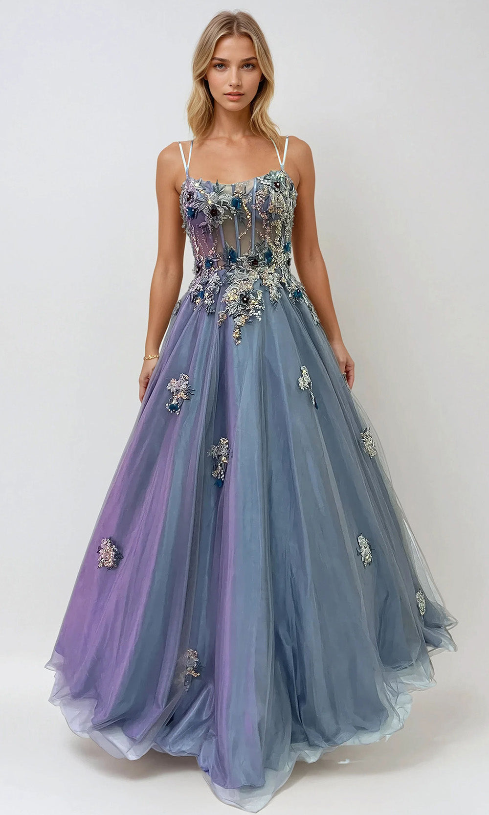 Juliet Dresses JT2565U - Double Straps Floral Embellished Gown Prom Dresses