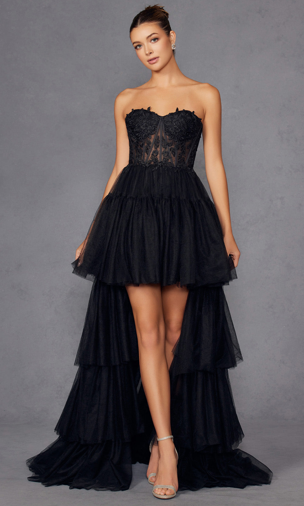 Juliet Dresses JT2488S - Strapless Lace Corset Gown with Overskirt Prom Dresses