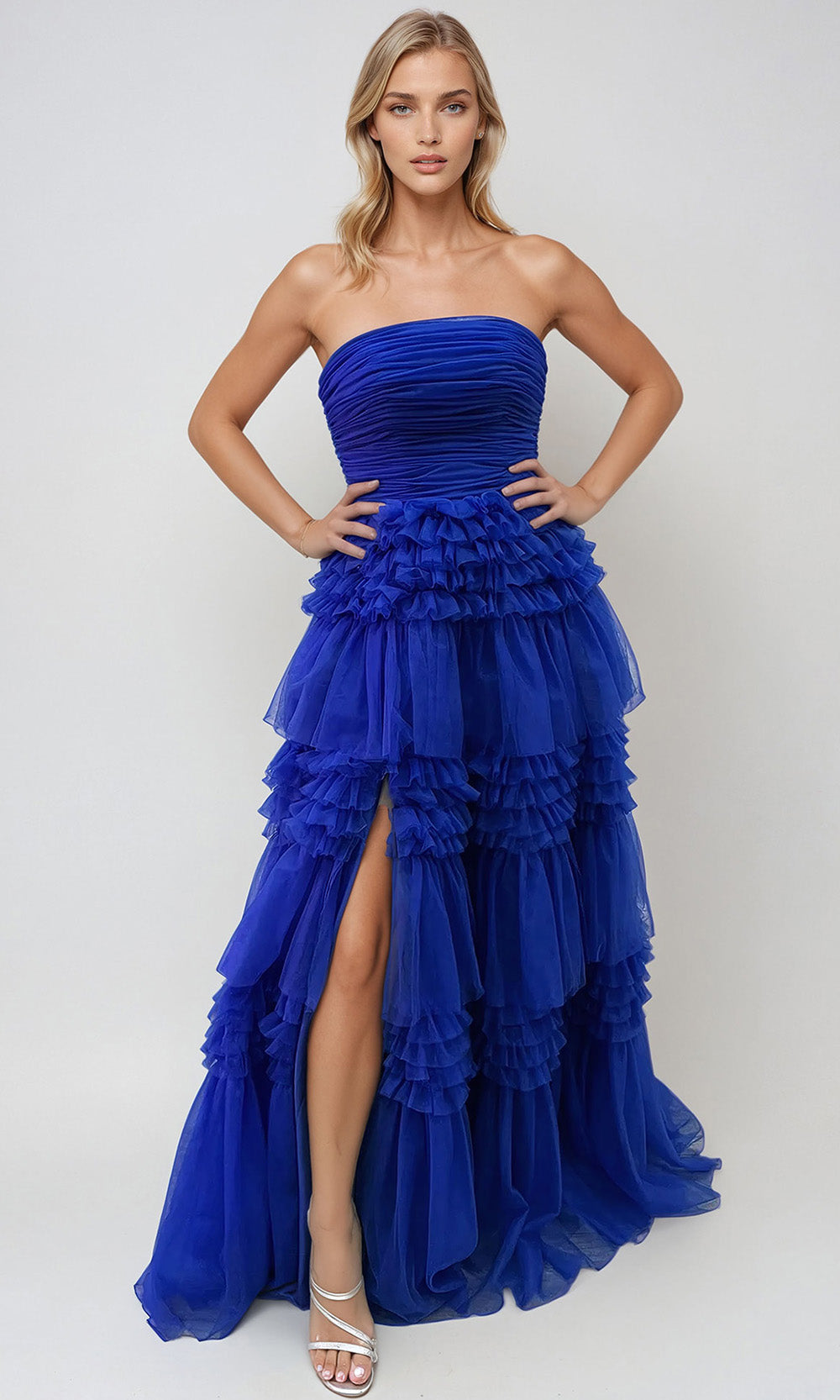 Juliet Dresses JT2542S - Tiered Strapless Lace-Up Back Gown Prom Dresses