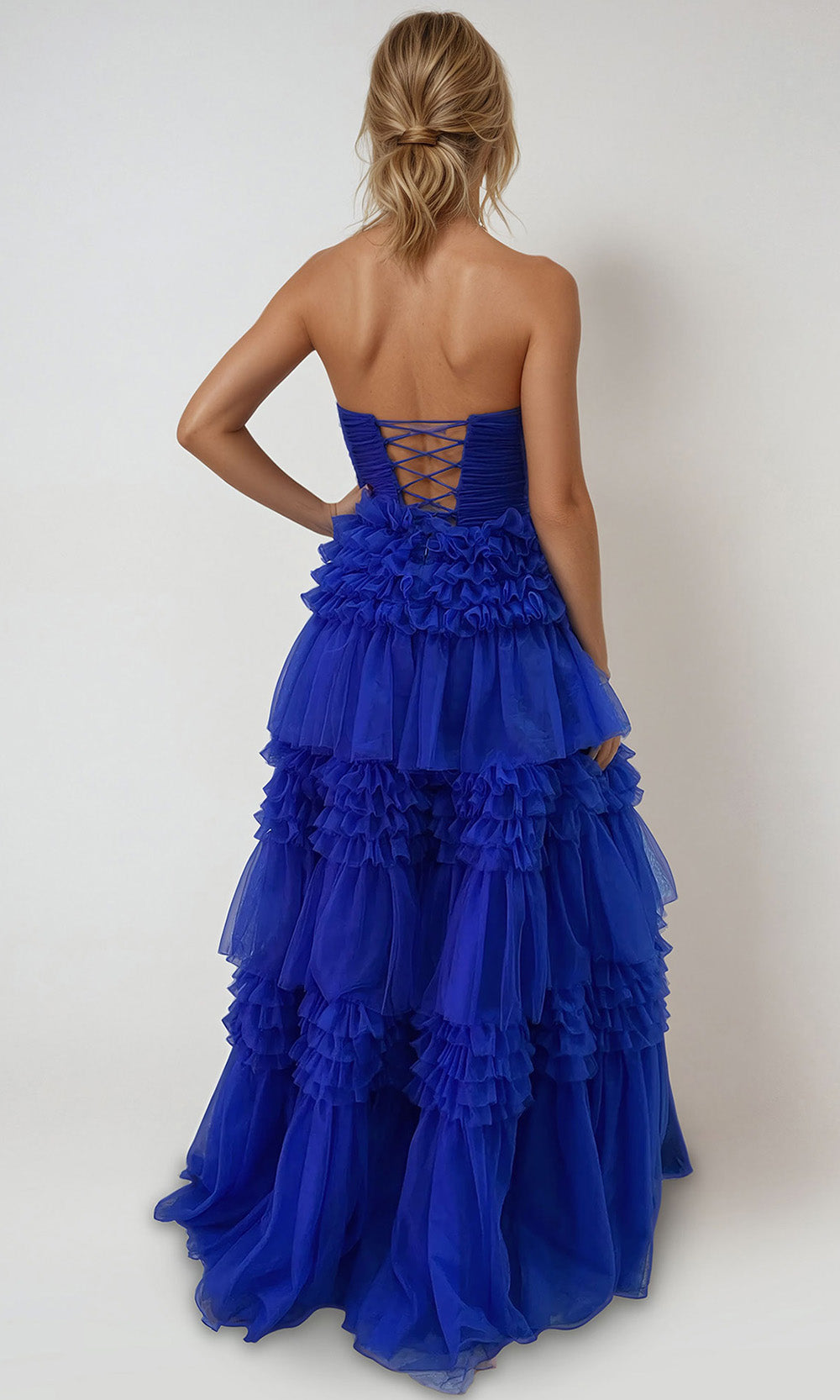 Juliet Dresses JT2542S - Tiered Strapless Lace-Up Back Gown Prom Dresses