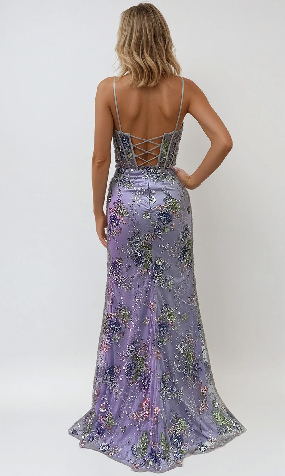 Juliet Dresses JT2505A - Lace-Up Back Floral Applique Gown Prom Dresses
