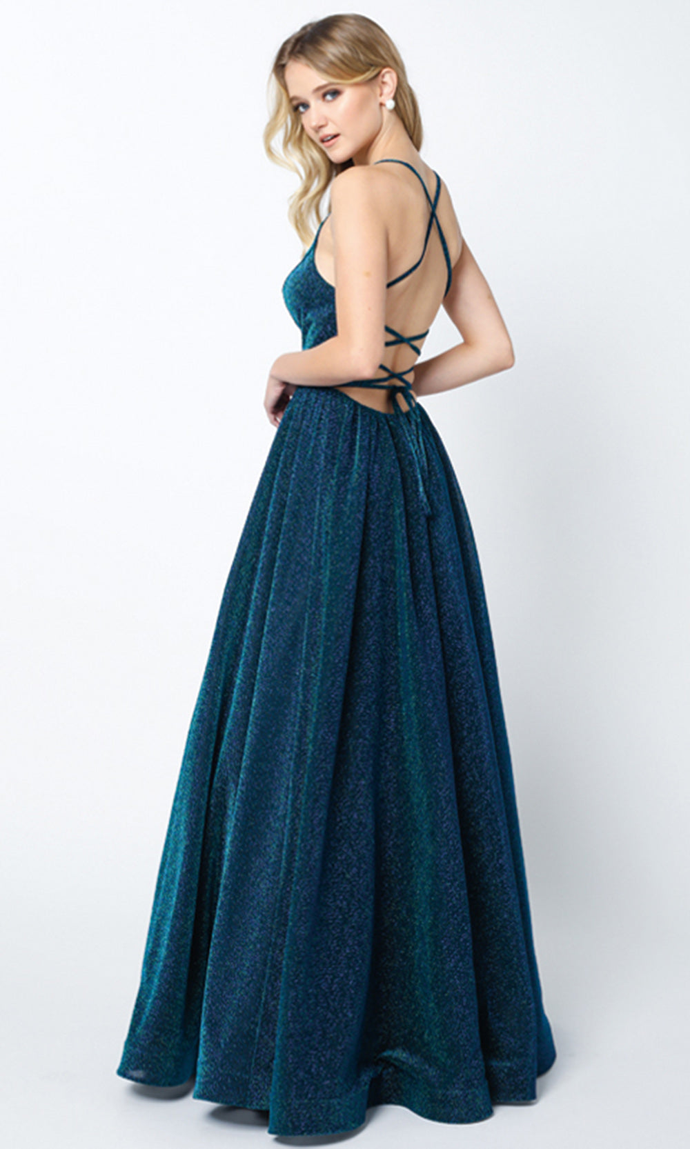 Juliet Dresses 204 - Spaghetti Strap Glitter Evening Gown Ball Gowns