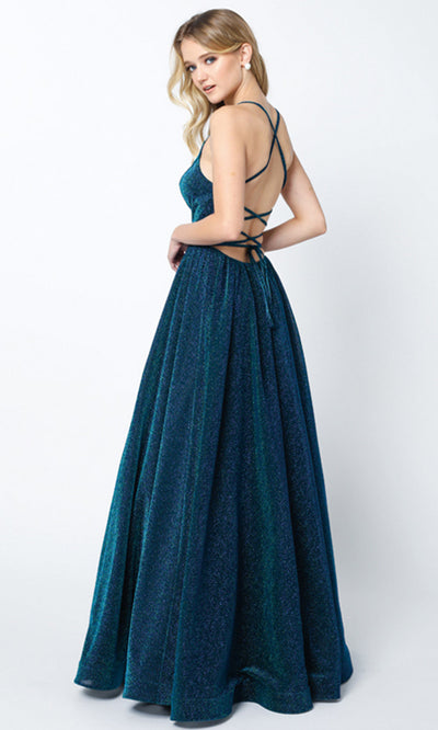 Juliet Dresses 204 - Spaghetti Strap Glitter Evening Gown Ball Gowns