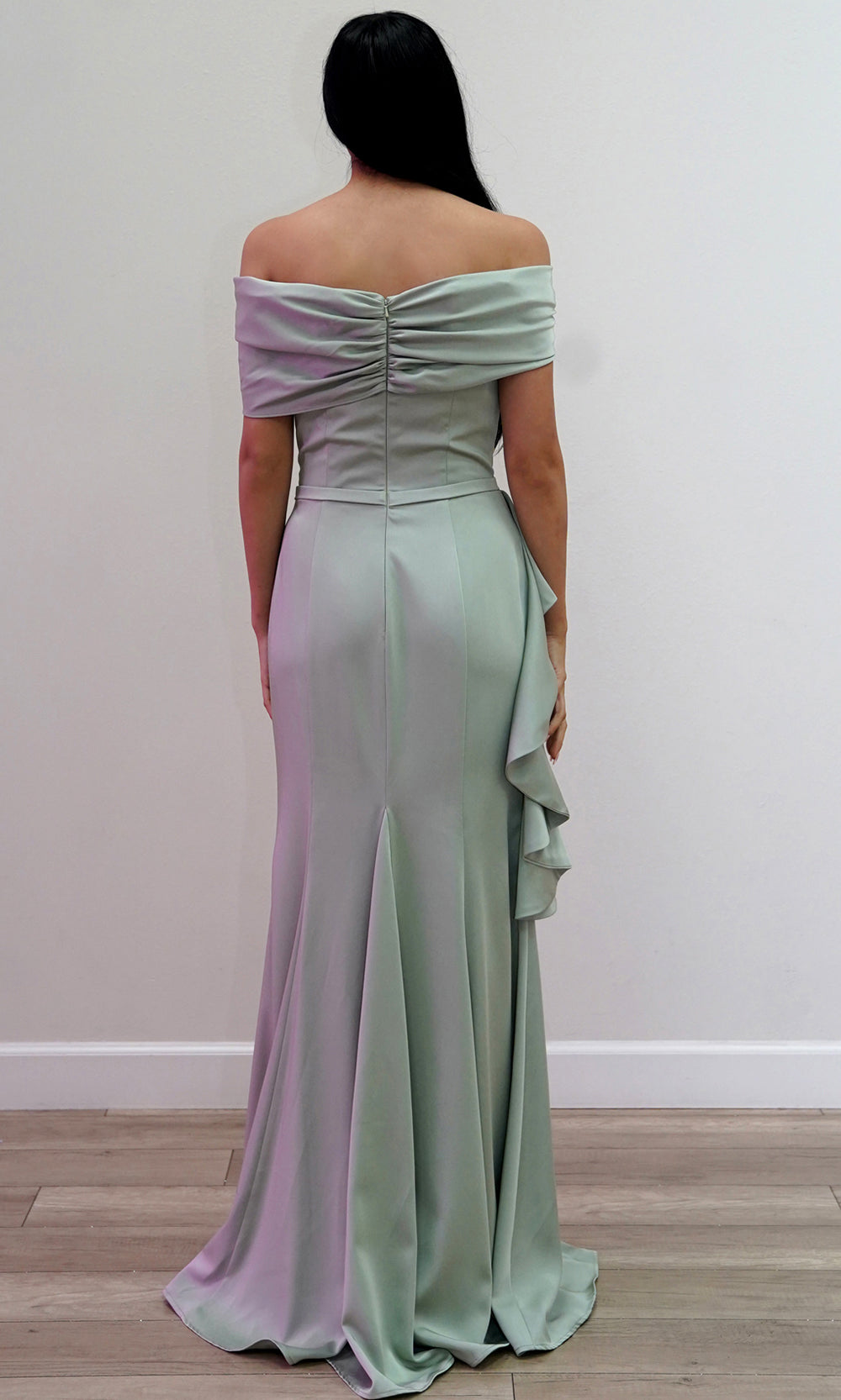 Juliet Dresses JT2716C - Off Shoulder Rose Accent Evening Dress Prom Dresses in Olive Green