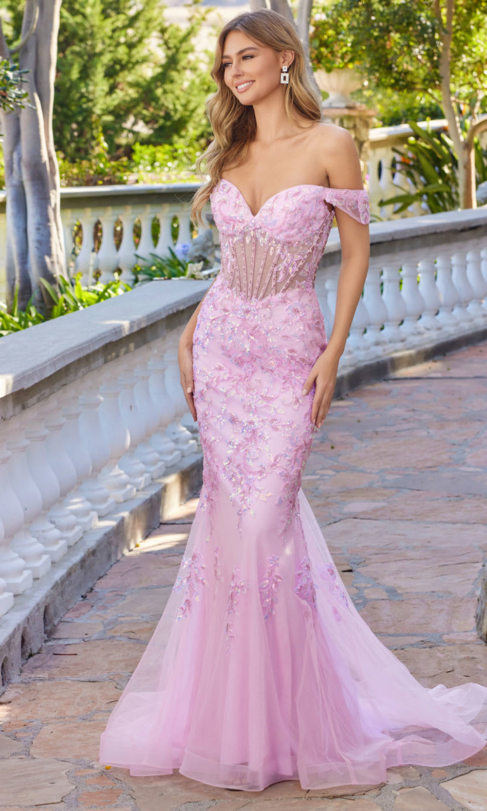 Juliet Dresses JT2612N - Sweetheart Sheer Bodice Evening Dress Prom Dresses in Baby Pink