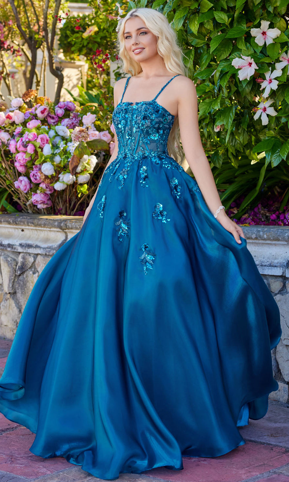 Juliet Dresses JT2617U - Square Neck Floral Evening Dress Prom Dresses in 