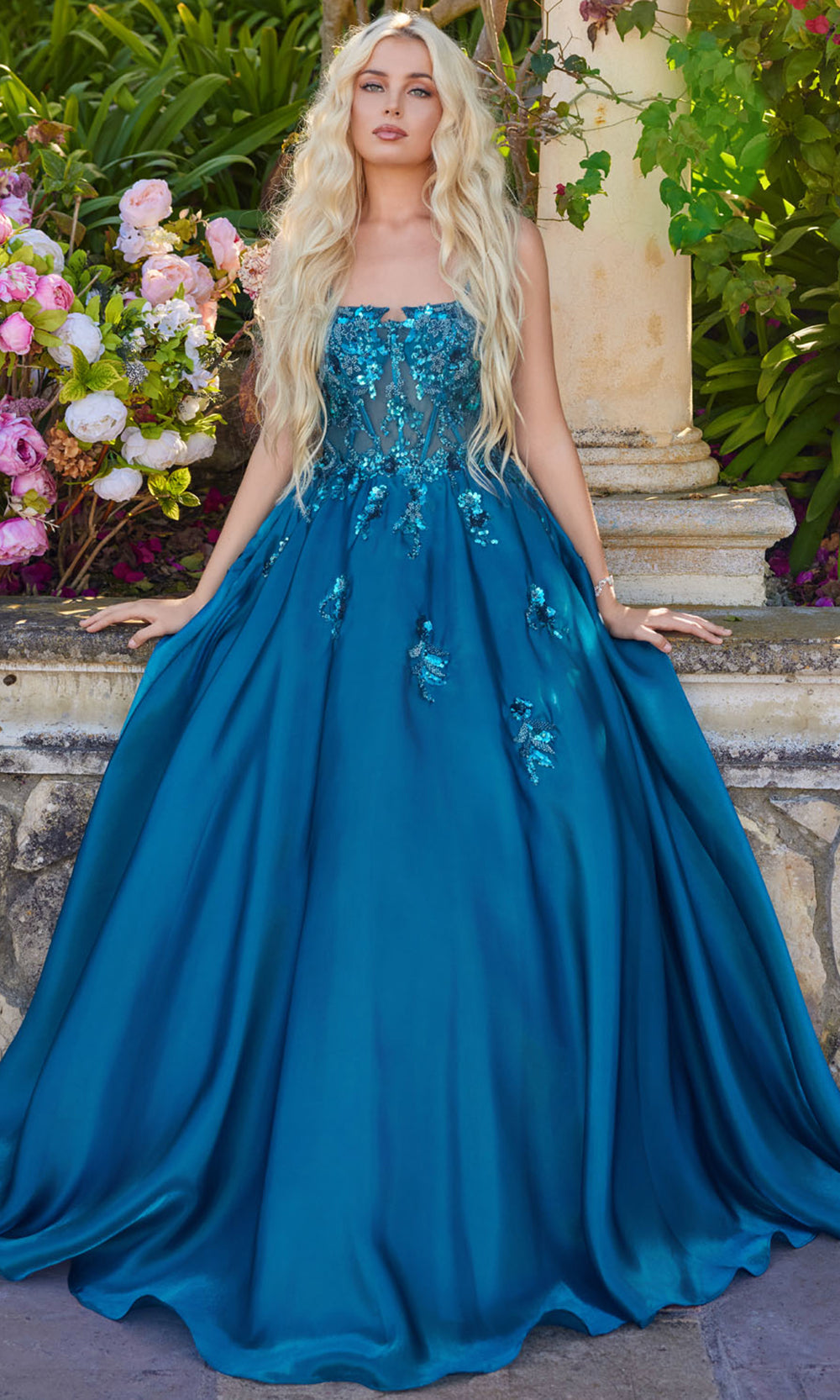 Juliet Dresses JT2617U - Square Neck Floral Evening Dress Prom Dresses in 