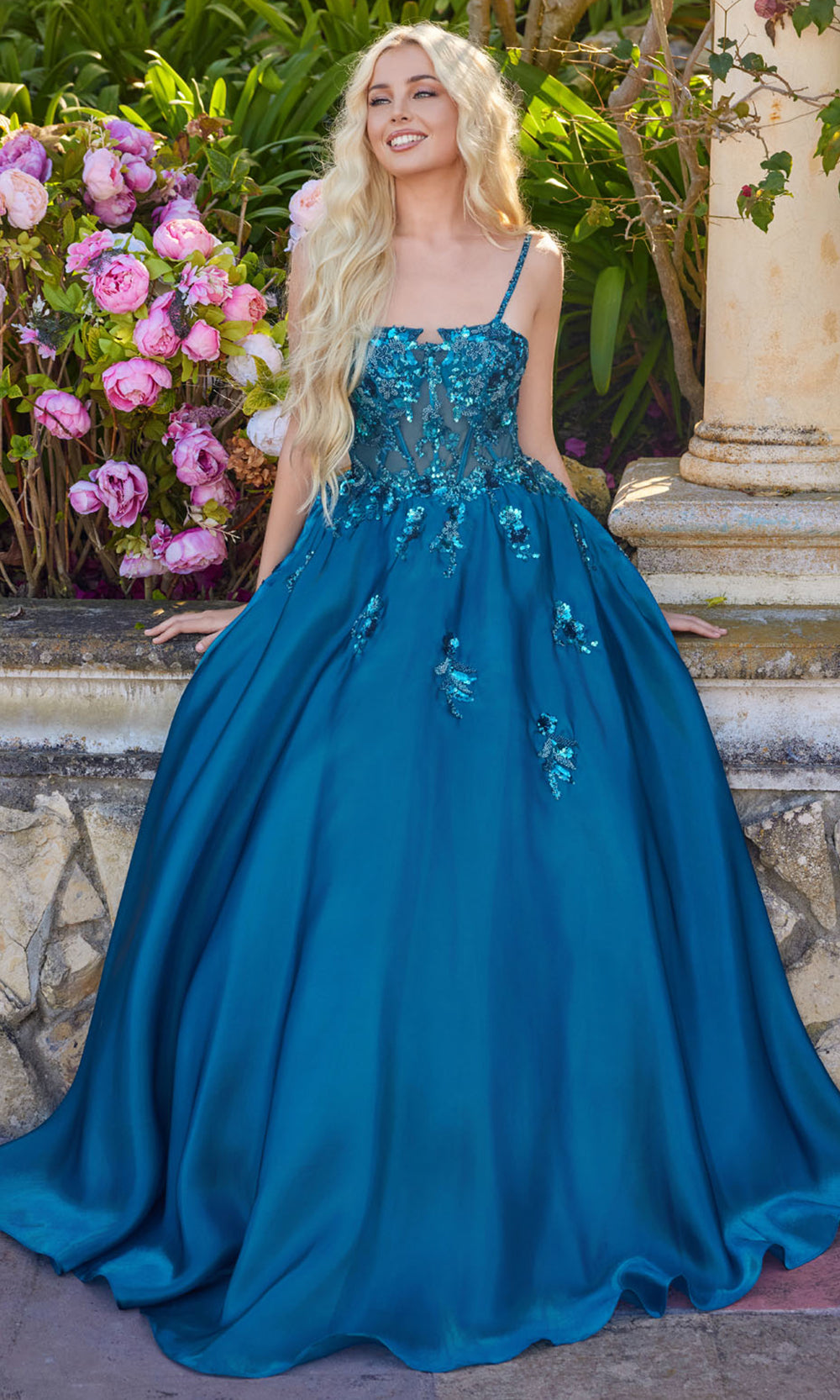 Juliet Dresses JT2617U - Square Neck Floral Evening Dress Prom Dresses in 