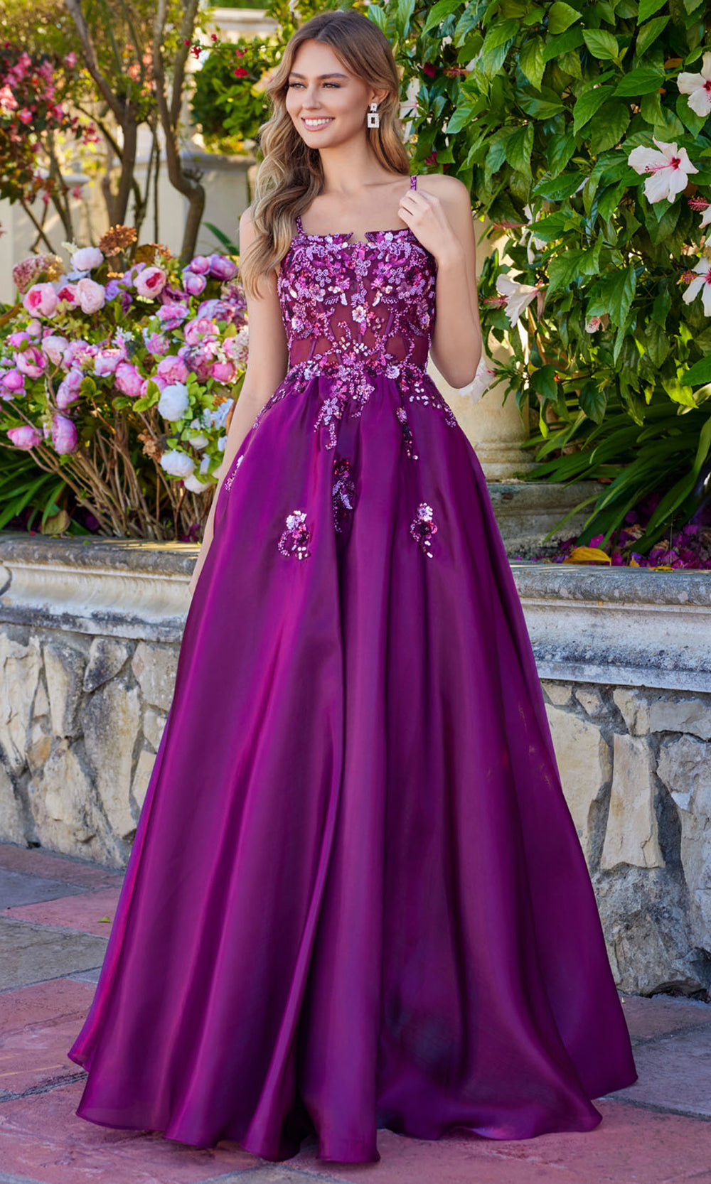 Juliet Dresses JT2617U - Square Neck Floral Evening Dress Prom Dresses in 