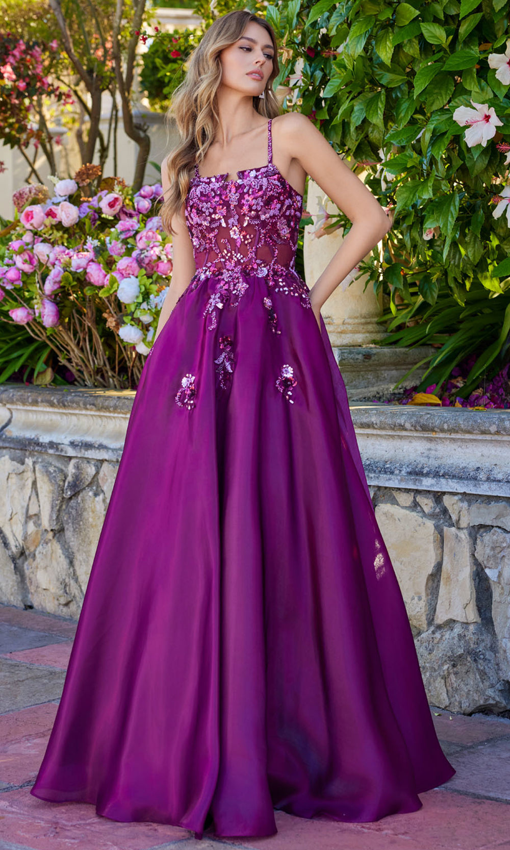 Juliet Dresses JT2617U - Square Neck Floral Evening Dress Prom Dresses in 