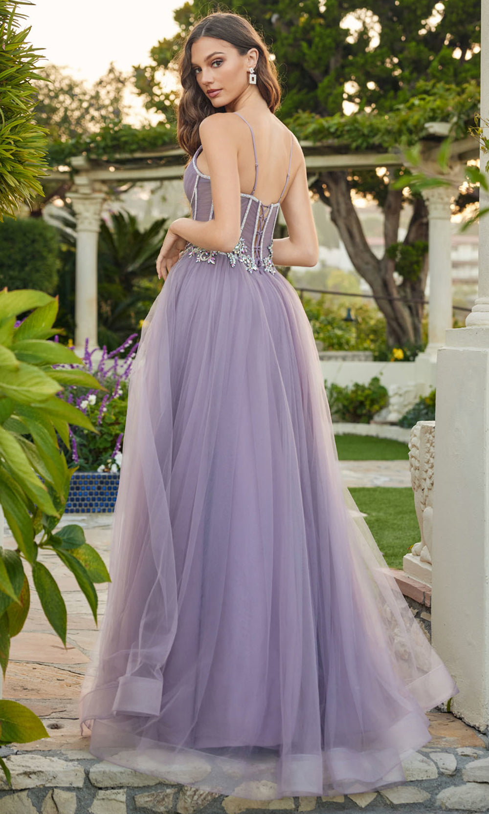 Juliet Dresses JT2638G - Sheer Floral Corset Evening Dress Prom Dresses in Grey Purple
