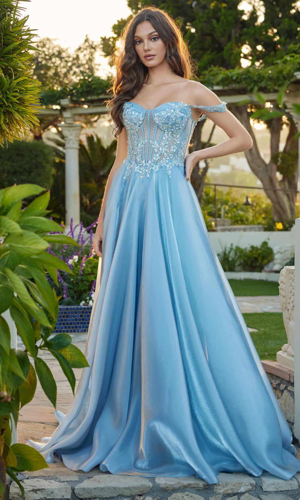 Juliet Dresses JT2639G - Sweetheart Floral Evening Dress Prom Dresses in Dusty Blue