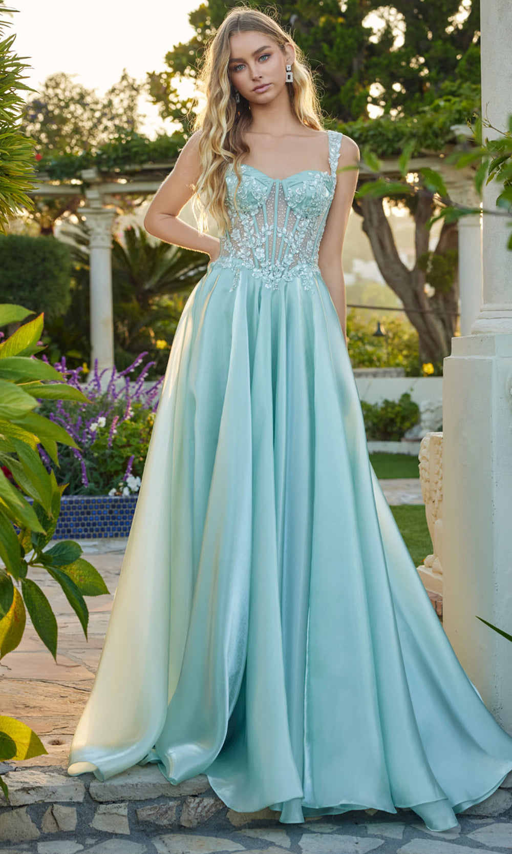 Juliet Dresses JT2639G - Sweetheart Floral Evening Dress Prom Dresses in Sage Green