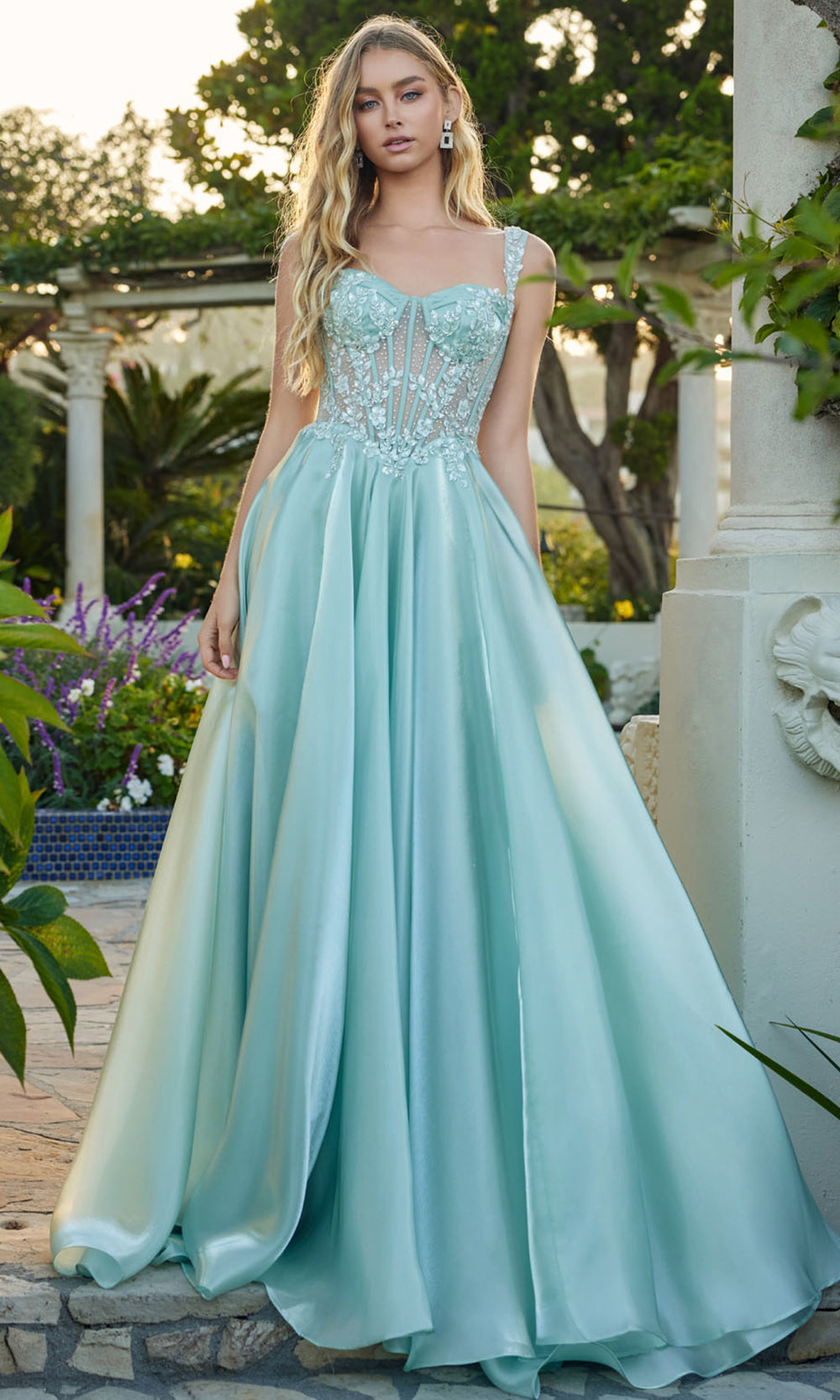 Juliet Dresses JT2639G - Sweetheart Floral Evening Dress Prom Dresses in Sage Green