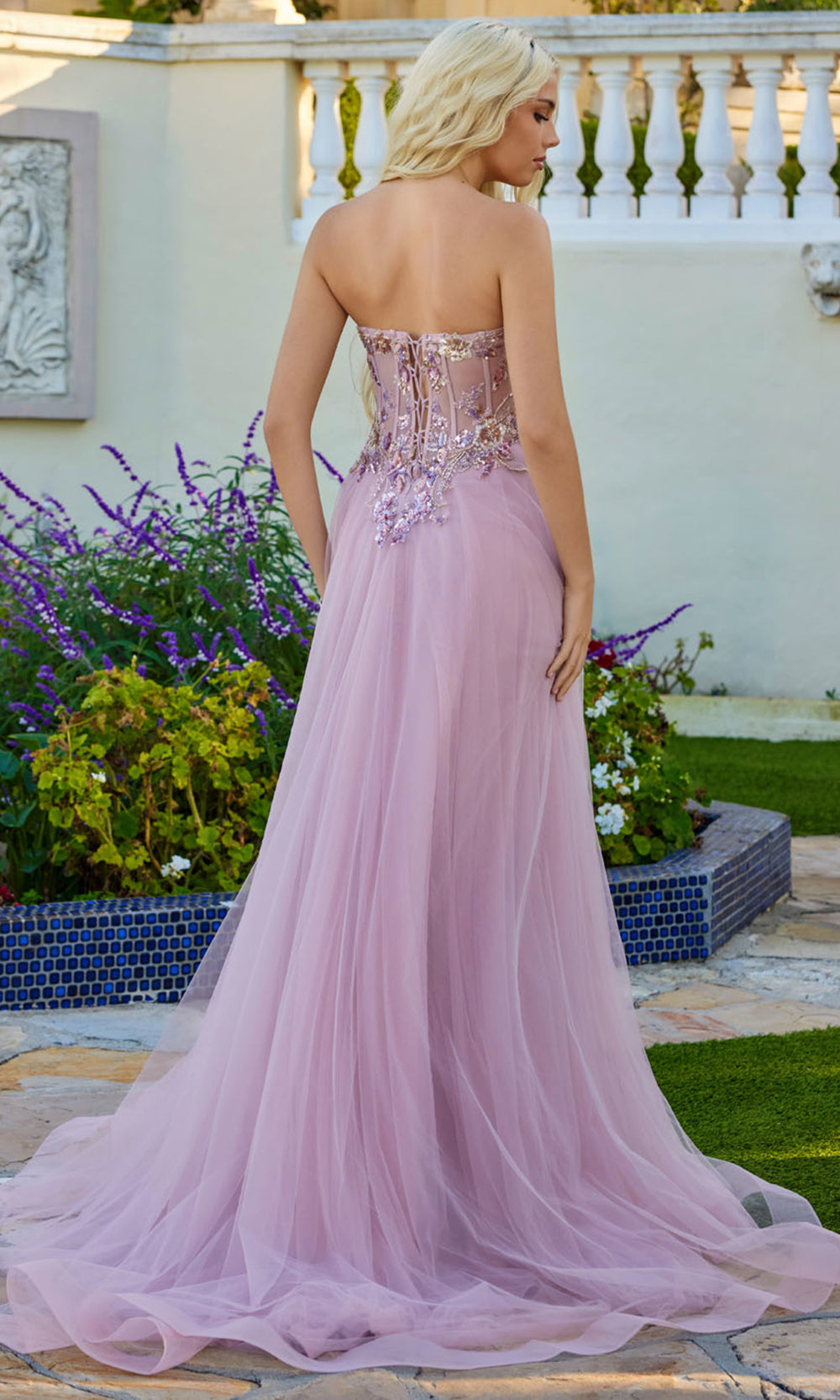 Juliet Dresses JT2640G - Beaded Corset Sheer Overskirt Evening Dress Prom Dresses in Rose