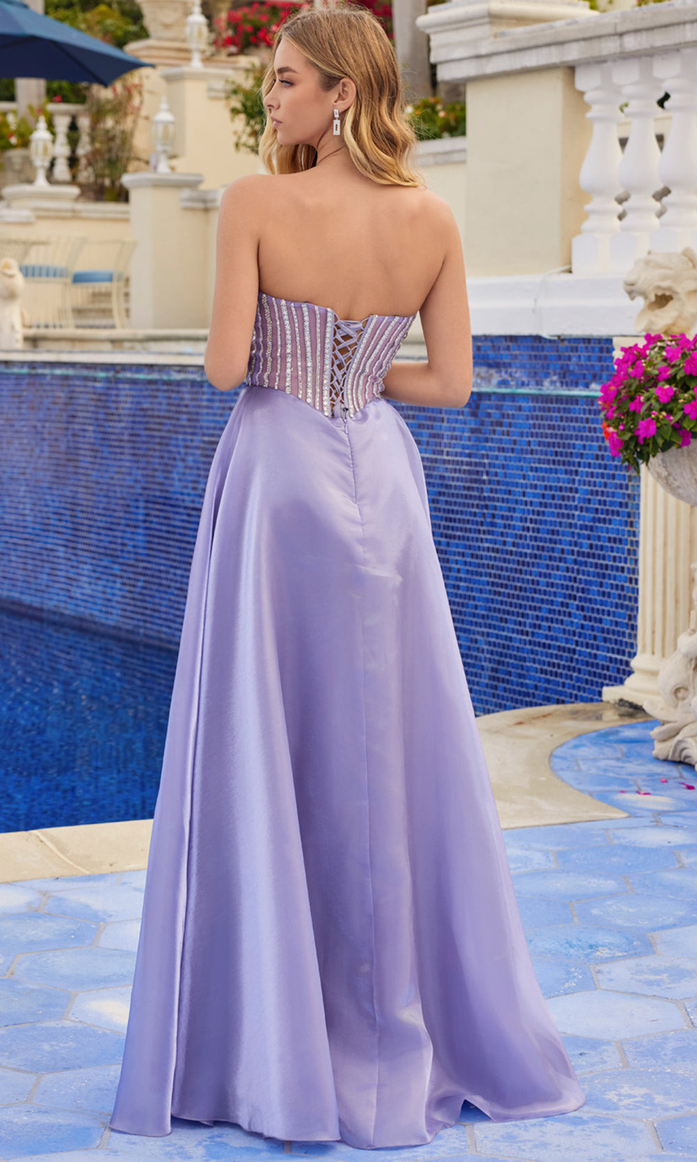 Juliet Dresses JT2663S - Straight Neckline Beaded Evening Dress Prom Dresses in Deep Lavender
