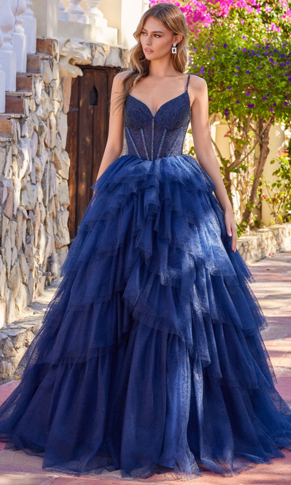 Juliet Dresses JT2611N - Corset Sheer Overskirt Evening Ballgown