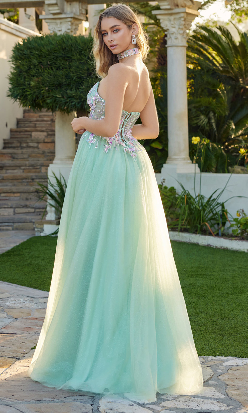 Juliet Dresses JT2682A - Sheer Floral Layered Evening Dress Prom Dresses in Avocado