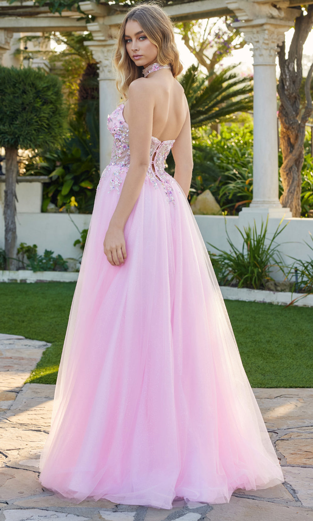 Juliet Dresses JT2682A - Sheer Floral Layered Evening Dress Prom Dresses in Baby Pink