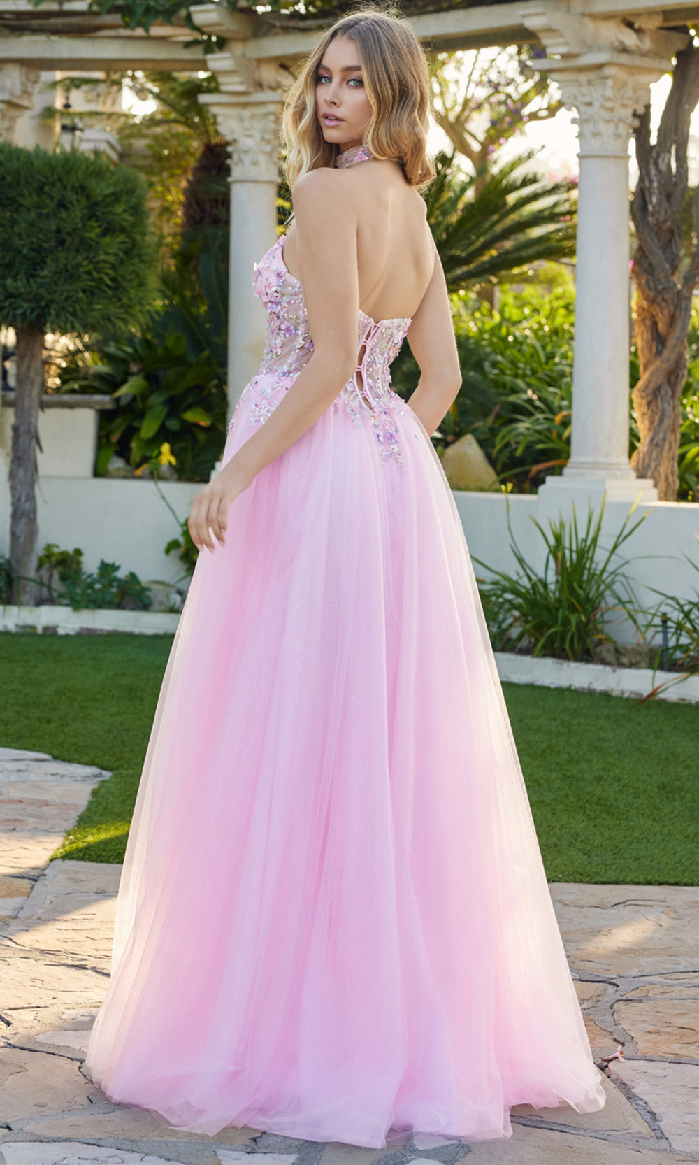 Juliet Dresses JT2682A - Sheer Floral Layered Evening Dress Prom Dresses in Baby Pink