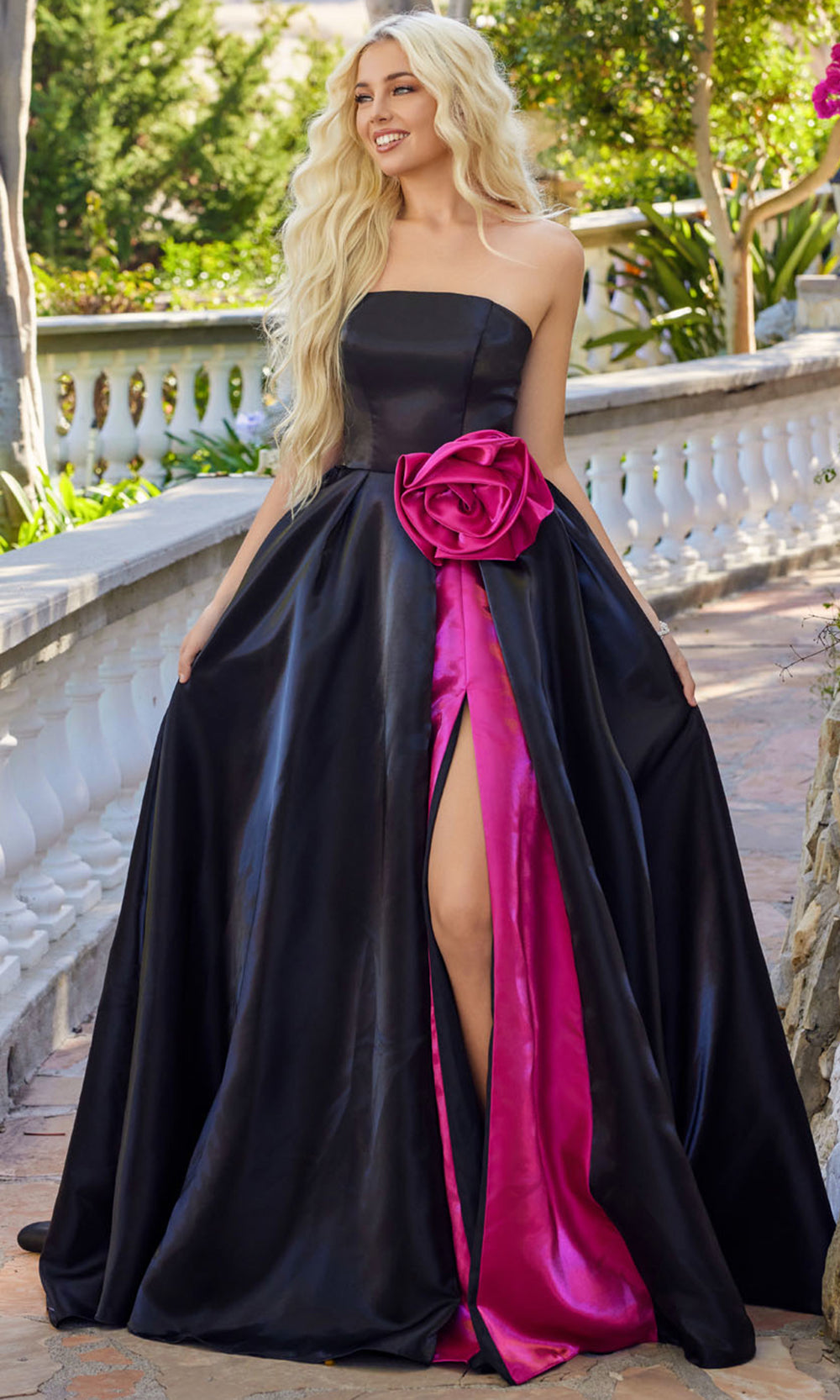 Juliet Dresses JT2733H - Sweetheart Off Shoulder Rose Accent Evening Dress Prom Dresses in Black Fuchsia