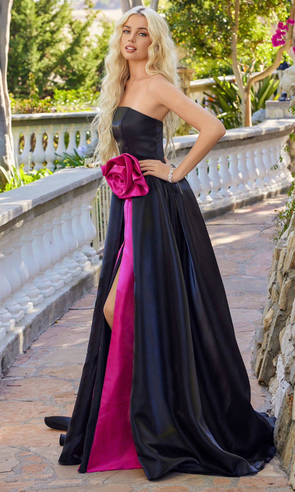 Juliet Dresses JT2733H - Sweetheart Off Shoulder Rose Accent Evening Dress Prom Dresses in Black Fuchsia