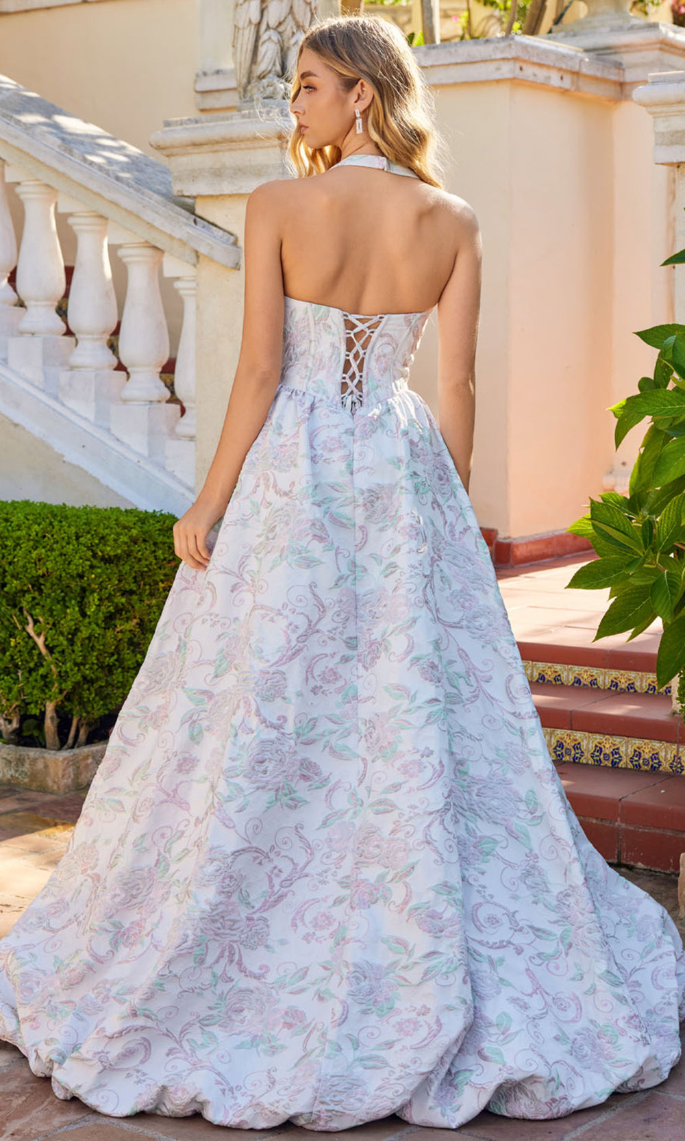 Juliet Dresses JT2742A - Halter Neck Floral Evening Dress Prom Dresses in Blush Garden