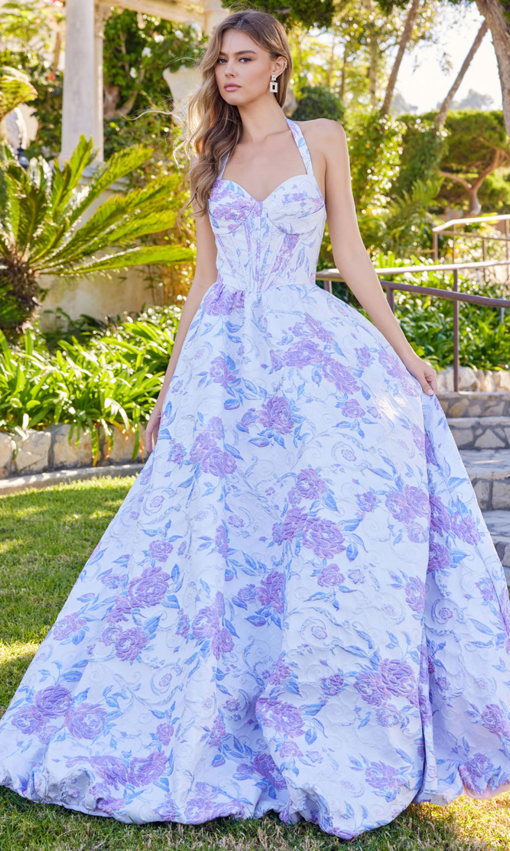 Juliet Dresses JT2742A - Halter Neck Floral Evening Dress Prom Dresses in Lavender Amethyst