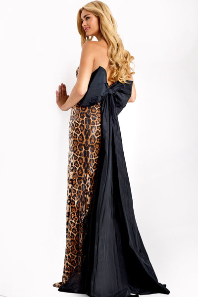 Jovani 48651 - Sweetheart Leopard Sequin Gown with Satin Bow Prom Dresses In Brown