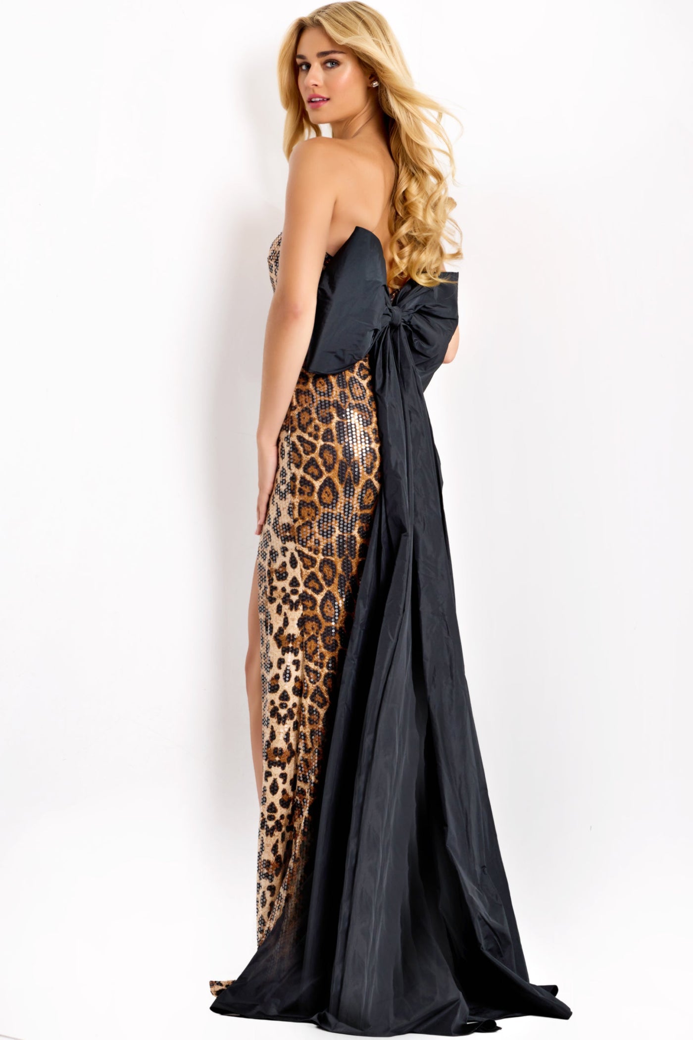 Jovani 48651 - Sweetheart Leopard Sequin Gown with Satin Bow Prom Dresses In Brown